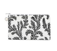 Canvas Wallet Bag,Black Fern Leafy Intertwined Print Coin Purse, Zipper Change Purse,Small Cosmetic Bag