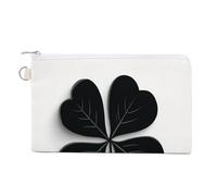 Canvas Wallet Bag,Black Four Leaf Clover Simple Print Coin Purse, Zipper Change Purse,Small Cosmetic Bag