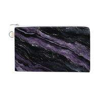 Canvas Wallet Bag,Black Purple Luxury Marble Print Coin Purse, Zipper Change Purse,Small Cosmetic Bag