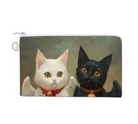 Canvas Wallet Bag,Black White Cat Angel Pumpkin Baskets Print Coin Purse, Zipper Change Purse,Small Cosmetic Bag