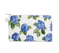 Canvas Wallet Bag,Blue Hydrangeas Print Coin Purse, Zipper Change Purse,Small Cosmetic Bag