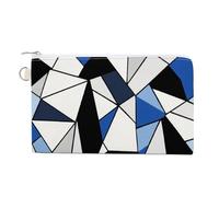 Canvas Wallet Bag,Blue White Abstract Geometric Pattern Print Coin Purse, Zipper Change Purse,Small Cosmetic Bag