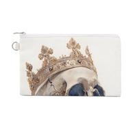Canvas Wallet Bag,Broken Skull Wearing A Crown Print Coin Purse, Zipper Change Purse,Small Cosmetic Bag