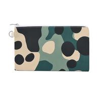 Canvas Wallet Bag,Camouflage Pattern Black Dots Teal Beige Print Coin Purse, Zipper Change Purse,Small Cosmetic Bag