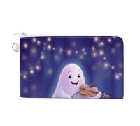 Canvas Wallet Bag,Cartoon Flying Ghost Playing The Violin Print Coin Purse, Zipper Change Purse,Small Cosmetic Bag