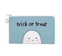 Canvas Wallet Bag,Cartoon Ghost Holding an Orange Pumpkin Print Coin Purse, Zipper Change Purse,Small Cosmetic Bag