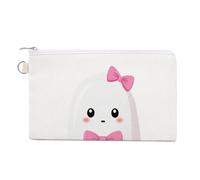 Canvas Wallet Bag,Cartoon Ghost Pink Coquette Bow Print Coin Purse, Zipper Change Purse,Small Cosmetic Bag