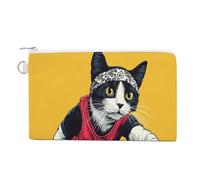 Canvas Wallet Bag,Cat Playing Basketball Funny Print Coin Purse, Zipper Change Purse,Small Cosmetic Bag