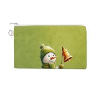 Canvas Wallet Bag,Christmas Snowman Holding A Bell Print Coin Purse, Zipper Change Purse,Small Cosmetic Bag
