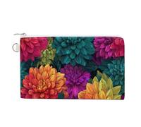 Canvas Wallet Bag,Colorful Dahlia Flower Print Coin Purse, Zipper Change Purse,Small Cosmetic Bag