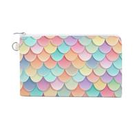 Canvas Wallet Bag,Colorful Pastel Mermaid Tail Print Coin Purse, Zipper Change Purse,Small Cosmetic Bag