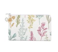 Canvas Wallet Bag,Colorful Sketches of Various Plants Print Coin Purse, Zipper Change Purse,Small Cosmetic Bag