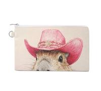 Canvas Wallet Bag,Cute Capybara Wearing Pink Cowboy Hat Print Coin Purse, Zipper Change Purse,Small Cosmetic Bag