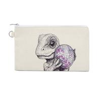 Canvas Wallet Bag,Cute Dinosaur Holding Disco Ball Simple Print Coin Purse, Zipper Change Purse,Small Cosmetic Bag