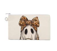 Canvas Wallet Bag,Cute Ghost Holding Pumpkin Candy Bucket Print Coin Purse, Zipper Change Purse,Small Cosmetic Bag