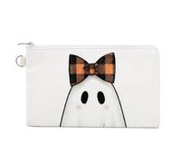 Canvas Wallet Bag,Cute Ghost Wearing Big Coquette Bow Print Coin Purse, Zipper Change Purse,Small Cosmetic Bag