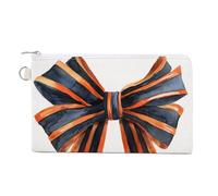 Canvas Wallet Bag,Cute Halloween Bow Navy Bow with Striped Orange Tails Print Coin Purse, Zipper Change Purse,Small Cosmetic Bag