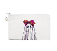 Canvas Wallet Bag,Cute Sheet Ghost with Big Coquette Bow Print Coin Purse, Zipper Change Purse,Small Cosmetic Bag