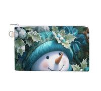 Canvas Wallet Bag,Cute Smiling Snowman Holly Leaves Print Coin Purse, Zipper Change Purse,Small Cosmetic Bag