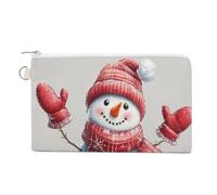 Canvas Wallet Bag,Cute Snowman Wearing Red Scarf Print Coin Purse, Zipper Change Purse,Small Cosmetic Bag