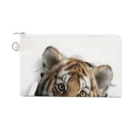 Canvas Wallet Bag,Cute Tiger Peeking Out of A Hole Print Coin Purse, Zipper Change Purse,Small Cosmetic Bag