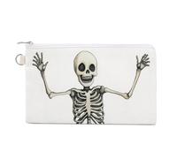 Canvas Wallet Bag,Cute Watercolor Halloween Dancing Skeleton Print Coin Purse, Zipper Change Purse,Small Cosmetic Bag