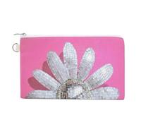 Canvas Wallet Bag,Daisy Head White Silver Disco Ball Print Coin Purse, Zipper Change Purse,Small Cosmetic Bag