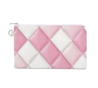 Canvas Wallet Bag,Diamond Grid Pink and White Print Coin Purse, Zipper Change Purse,Small Cosmetic Bag