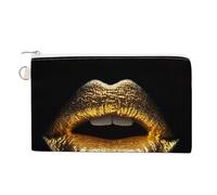 Canvas Wallet Bag,Dripping Metallic Gold Liquid Lips Print Coin Purse, Zipper Change Purse,Small Cosmetic Bag