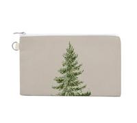 Canvas Wallet Bag,Evergreen Tree Green Leaves on Neutral Beige Print Coin Purse, Zipper Change Purse,Small Cosmetic Bag