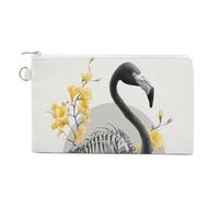 Canvas Wallet Bag,Flamingo Bones and Yellow Flowers Print Coin Purse, Zipper Change Purse,Small Cosmetic Bag