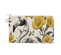 Canvas Wallet Bag,Flamingo Bones and Yellow Flowers Vintage Print Coin Purse, Zipper Change Purse,Small Cosmetic Bag