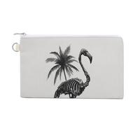 Canvas Wallet Bag,Flamingo Skeleton and Palm Trees Print Coin Purse, Zipper Change Purse,Small Cosmetic Bag