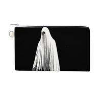 Canvas Wallet Bag,Ghost Haunted Black and White Print Coin Purse, Zipper Change Purse,Small Cosmetic Bag