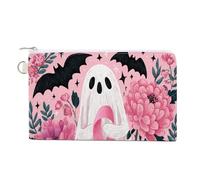 Canvas Wallet Bag,Ghost Pink Breast Cancer Awareness Ribbon Print Coin Purse, Zipper Change Purse,Small Cosmetic Bag