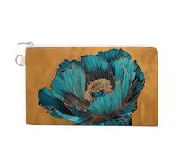 Canvas Wallet Bag,Gold and Teal Tall Poppy Print Coin Purse, Zipper Change Purse,Small Cosmetic Bag