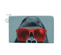 Canvas Wallet Bag,Gorilla Wearing Red Sunglasses Print Coin Purse, Zipper Change Purse,Small Cosmetic Bag