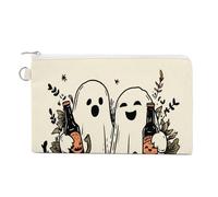 Canvas Wallet Bag,Halloween Pumpkins Ghosts Holding Beer Bottles Print Coin Purse, Zipper Change Purse,Small Cosmetic Bag