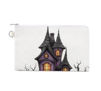 Canvas Wallet Bag,Halloween Purple Gothic Architecture Print Coin Purse, Zipper Change Purse,Small Cosmetic Bag