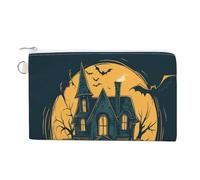 Canvas Wallet Bag,Happy Halloween Ghosts Haunted House Print Coin Purse, Zipper Change Purse,Small Cosmetic Bag