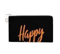 Canvas Wallet Bag,Happy Halloween in Orange Cursive Print Coin Purse, Zipper Change Purse,Small Cosmetic Bag