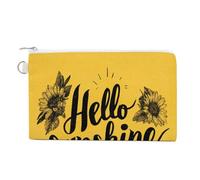 Canvas Wallet Bag,Hello Sunshine on Yellow Sunflower Print Coin Purse, Zipper Change Purse,Small Cosmetic Bag