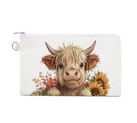 Canvas Wallet Bag,Highland Cow in Old Wooden Bucket Print Coin Purse, Zipper Change Purse,Small Cosmetic Bag