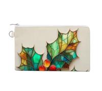 Canvas Wallet Bag,Holy with Seven Leaves and Red Berries Print Coin Purse, Zipper Change Purse,Small Cosmetic Bag