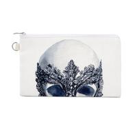Canvas Wallet Bag,Human Skull with Black Lace Masquerade Mask Print Coin Purse, Zipper Change Purse,Small Cosmetic Bag