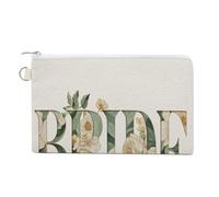 Canvas Wallet Bag,Ivory Roses Word Bride Watercolor Florals Print Coin Purse, Zipper Change Purse,Small Cosmetic Bag