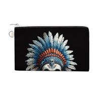 Canvas Wallet Bag,Kull Wearing an Indian Headdress Print Coin Purse, Zipper Change Purse,Small Cosmetic Bag