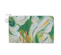 Canvas Wallet Bag,Lily Flower Soft Green Abstract Print Coin Purse, Zipper Change Purse,Small Cosmetic Bag