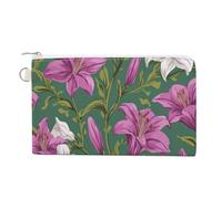 Canvas Wallet Bag,Lily Flowers Pattern Print Coin Purse, Zipper Change Purse,Small Cosmetic Bag