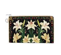 Canvas Wallet Bag,Lily Flowers Pattern Vintage Print Coin Purse, Zipper Change Purse,Small Cosmetic Bag